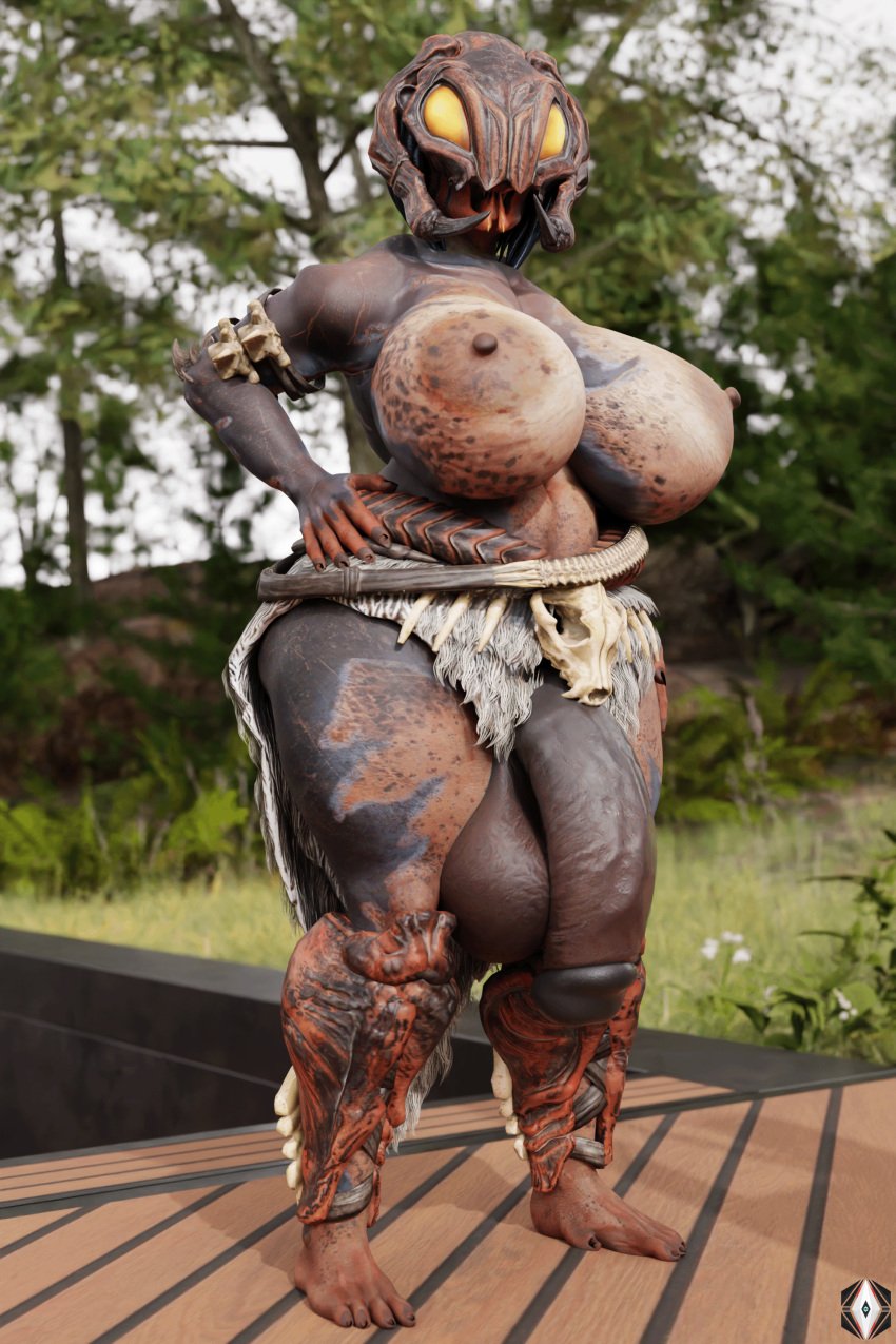 1futa 3d alien anthro ass balls big_ass big_balls big_breasts big_penis breasts futa_only futanari gabrielarchgod highres huge_ass huge_balls huge_breasts huge_cock penis predator_(franchise) skull solo thick_thighs wide_hips yautja