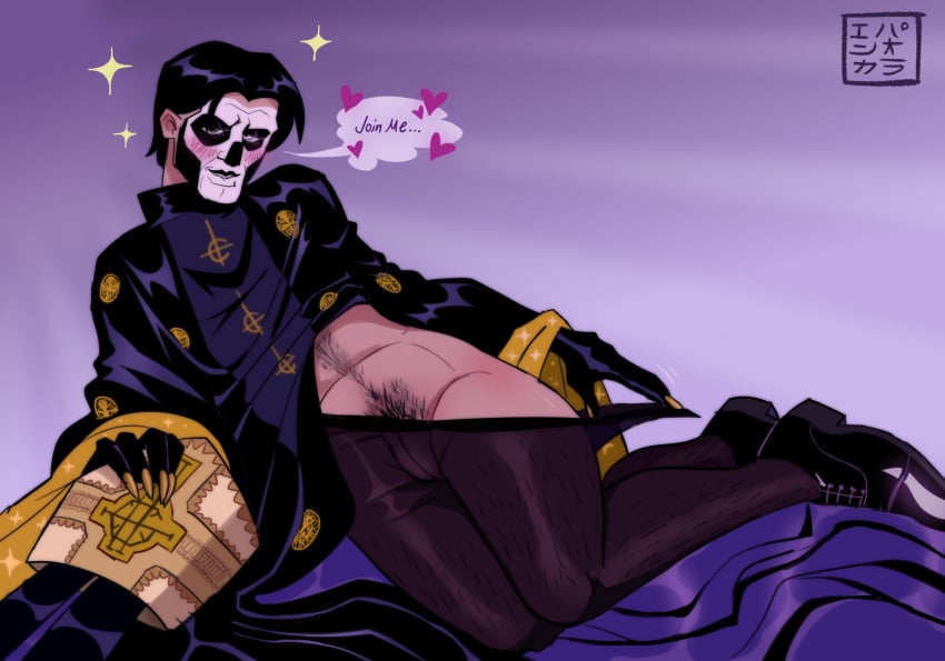 cassock happy_trail kabukiaku papa_emeritus_iii pinup_pose pubic_hair stockings