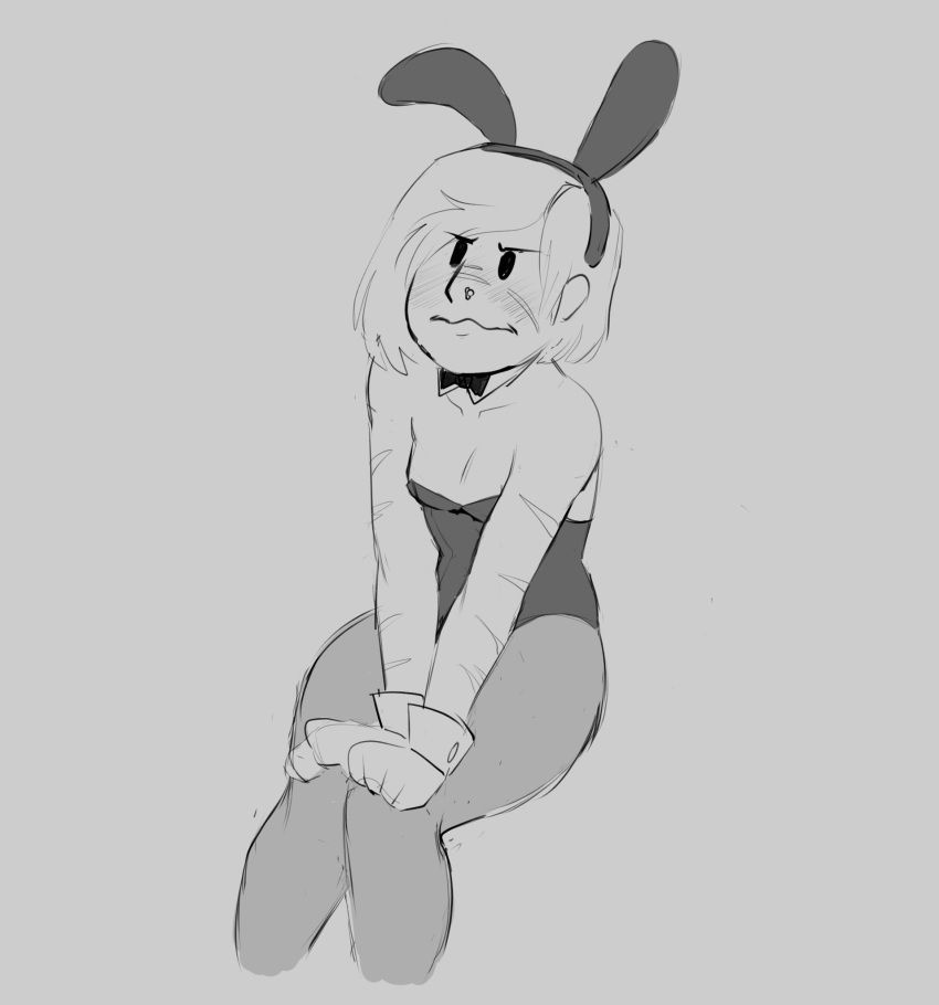 breasts bunny_ears bunnysuit clothing dbd dead_by_daylight embarrassed female haddie_kaur nose_piercing nose_ring rawhell scars scars_on_arm scars_on_face small_breasts thick_thighs wide_hips