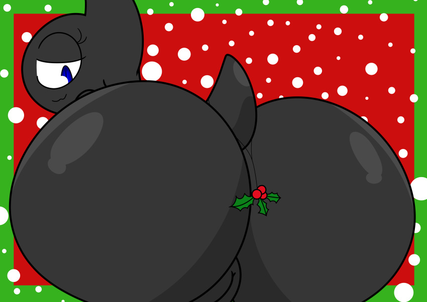 absurd_res anthro ass big_butt black_body chiropteran christmas cyandrive98 female genitals half-closed_eyes heart_(cyandrive98) hi_res holidays huge_butt hyper hyper_butt looking_back mammal mistletoe narrowed_eyes nude plant pussy smile solo