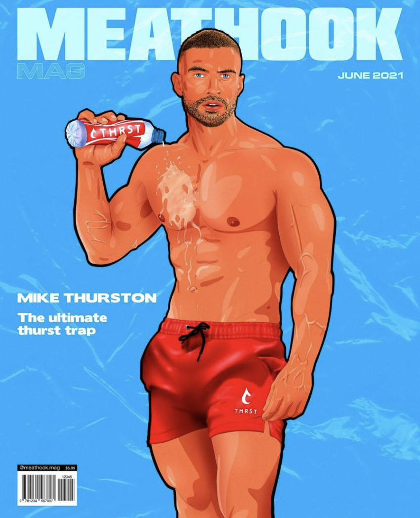 1boy 2021 athlete bodybuilder caucasian caucasian_male lotion magazine_cover male male_only meathook_magazine mike_thurston muscles muscular muscular_male real_person solo solo_male sunscreen swimsuit