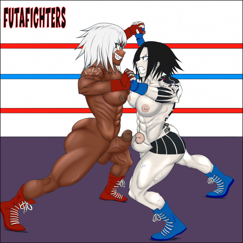 2futas areolae balls big_breasts big_penis boxing breasts catfight dark-skinned_futanari dark_skin duo erection fight fighting fit_female fit_futanari futa_on_futa futa_only futafighters futanari human light-skinned_futanari light_skin muscle muscles nipples nude penis ring wide_hips wrestling yuko_mizobuti_(zokusuke) zinga_(zokusuke)