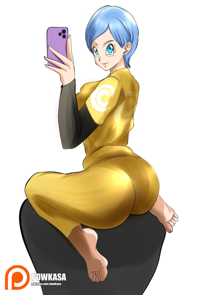 1girls artist_name ass ass_focus ass_up big_ass big_butt blue_eyes blue_hair blush breasts bulma_briefs butt_focus copyright_name dragon_ball dragon_ball_super dragon_ball_super_super_hero dragon_ball_z feet female female_only foot_fetish high_resolution highres huge_ass huge_butt looking_at_viewer milf mother powkasa selfie short_hair smile soles solo tied_hair tied_hands tied_up wide_hips