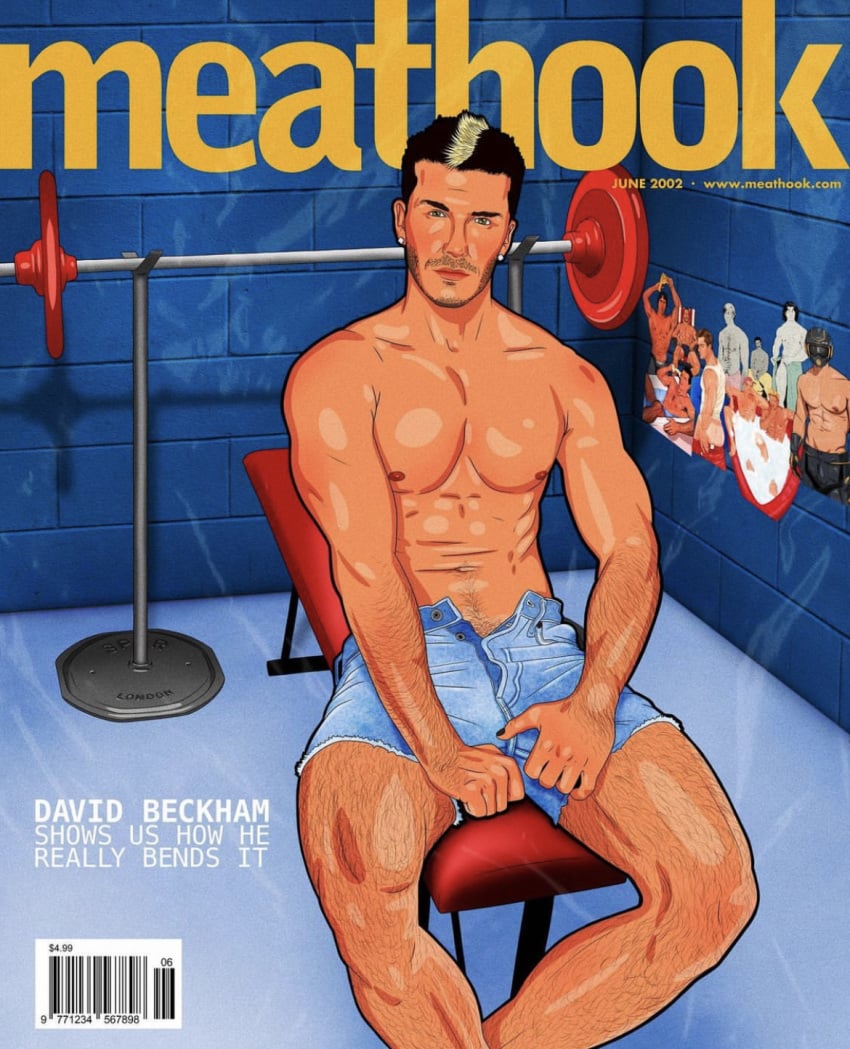 1boy athlete caucasian caucasian_male celebrity crotch_grab david_beckham dilf magazine_cover male male_focus male_only meathook_magazine muscles muscular muscular_male real_person shorts sitting solo unzipped_pants working_out