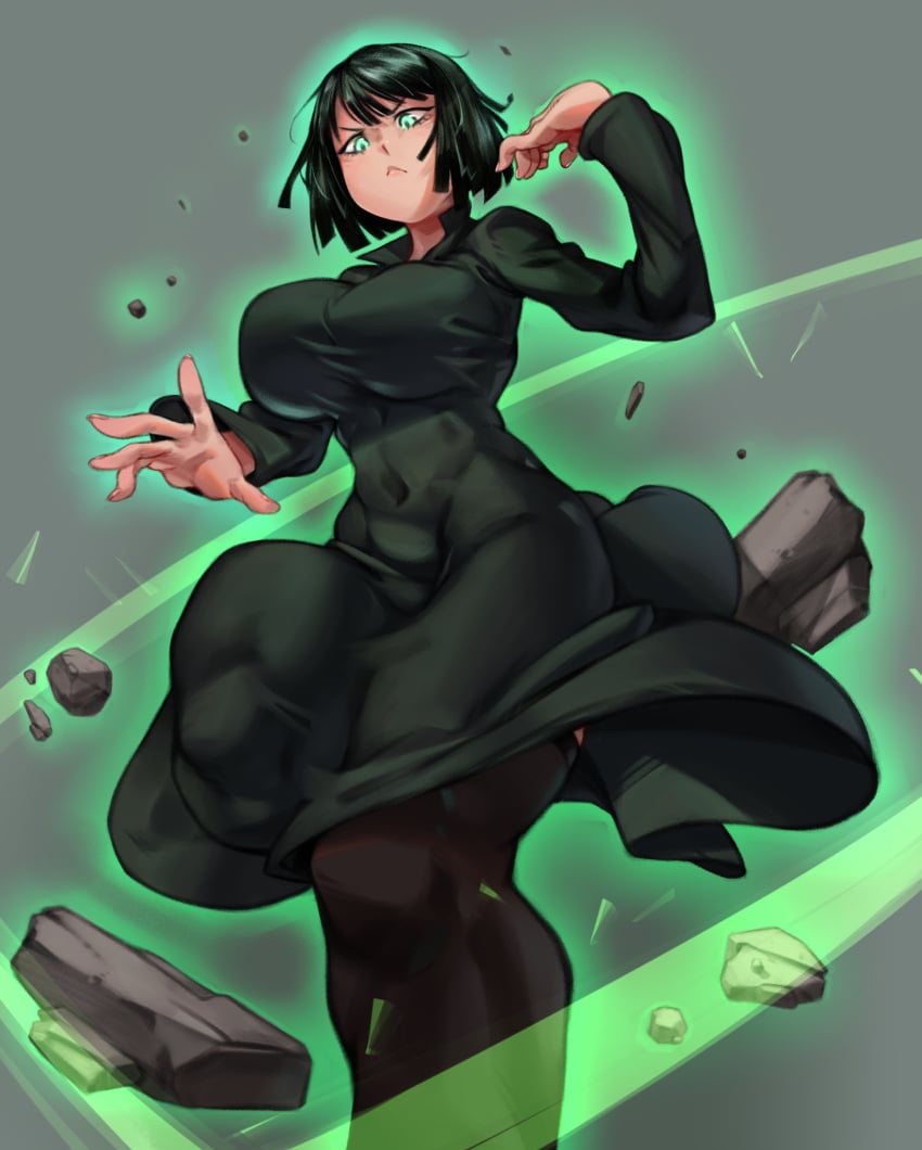 1girls angry aura belly belly_button big_breasts bob_cut boots breasts busty clothed clothing covered_breasts covered_crotch covered_navel crotch curvaceous curvy curvy_female curvy_figure dark_green_hair dark_hair dress esper female female_focus female_only front_view fubuki_(one-punch_man) green_aura green_eyes green_hair grey_background hand_up hands-free heroine hips kelvin_hiu large_breasts leg_lift leg_up legs legs_together light-skinned_female light_skin lips lipstick long_sleeves looking_away looking_down low-angle_view medium_hair midriff muscular_legs muscular_thighs nails navel one-punch_man pink_lips pink_lipstick psychic rubble short_hair skirt skirt_up solo solo_female solo_focus stockings stomach telekinesis thick thick_legs thick_thighs thighs tight_clothing tight_dress toned toned_body toned_female toned_legs toned_stomach underboob voluptuous wide_hips