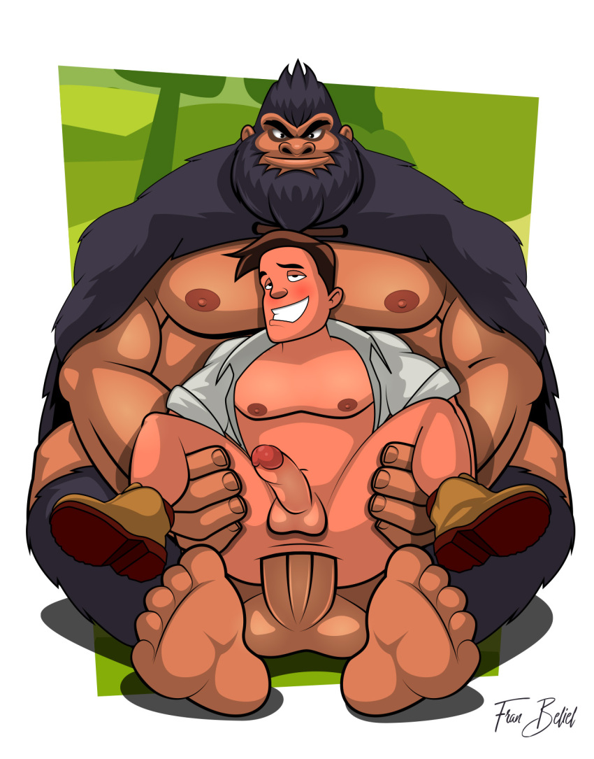 2boys anal anal_insertion anal_sex anal_sex beard big_muscles big_penis chubby franbeliel gay gorilla holding_legs holding_partner muscles sitting_on_penis