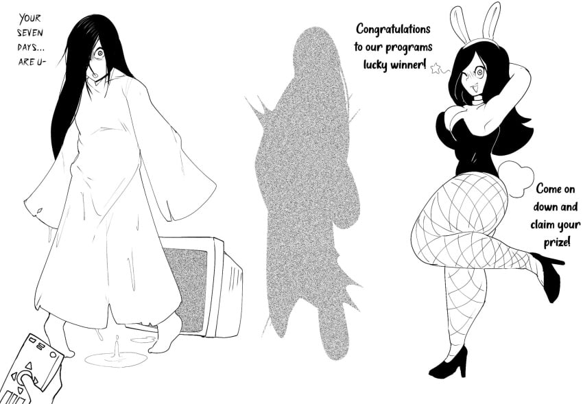 breast_expansion bunny_girl bunnysuit corruption dbd dead_by_daylight faetomi fishnets high_heels onryo outfit_swap the_ring transformation yamamura_sadako