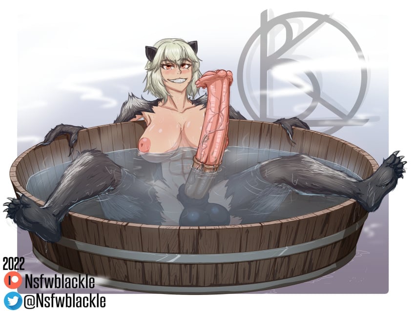 1futa 2022 abs animal_ears animal_genitalia animal_penis areolae balls bath bathing bathtub big_breasts blush breasts breasts_apart claws erection fur futa_only futanari grey_hair hitomi_uzaki horsecock huge_balls huge_cock humanoid inverted_nipples kemonomimi killing_bites light-skinned_futanari light_skin medium_hair monster_girl nipples nsfwblackle partially_submerged penis sitting smile solo spread_legs steam water white_hair