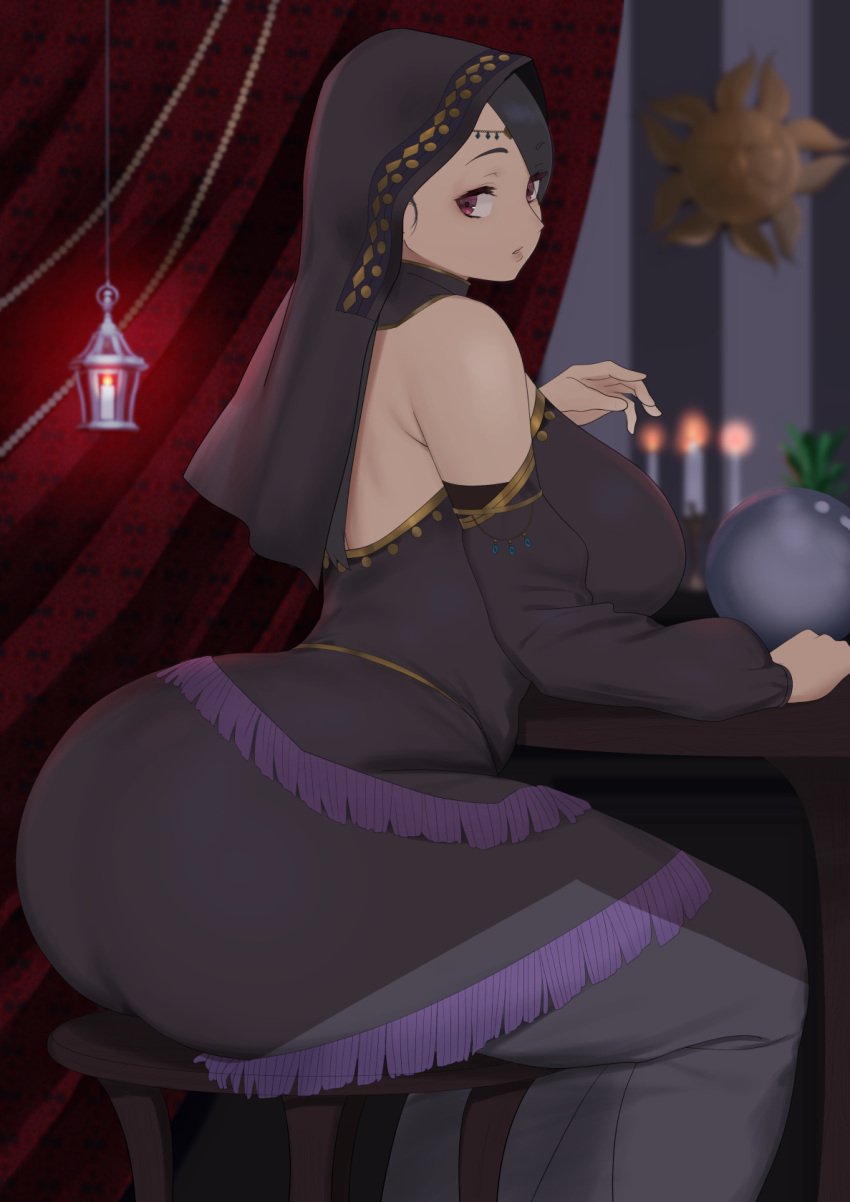 1girls bbw big_ass big_breasts big_butt black_hair breasts bubble_butt chubby fat_ass female female_only fortune_teller huge_ass huge_butt large_ass large_butt magician original original_character red_eyes remomon tagme thick_ass thick_thighs witch