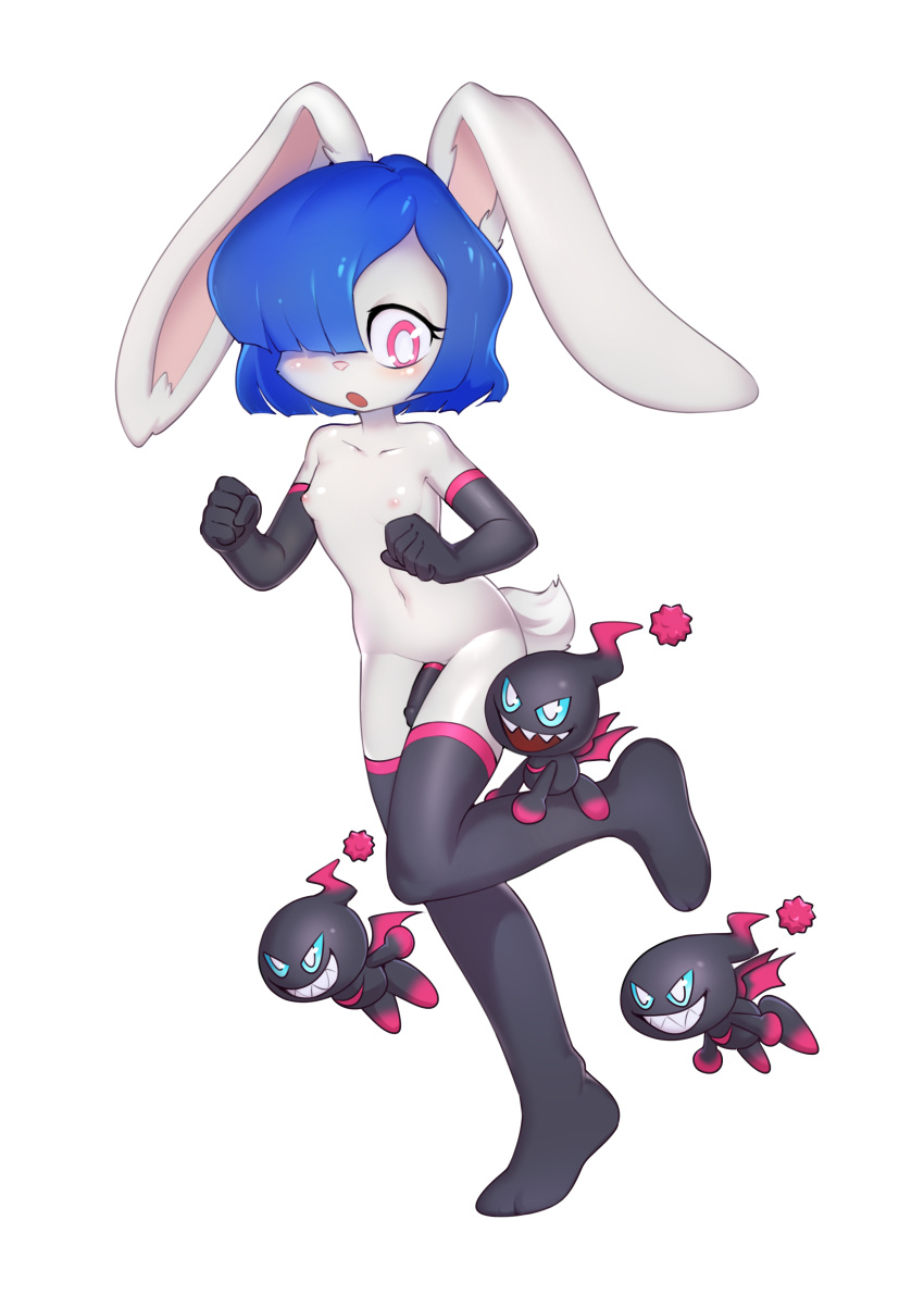 absurd_res alpha_channel anthro blue_hair clothing genitals hair hi_res lagomorph legwear leporid male mammal penis rabbit simple_background solo sparkydb transparent_background white_body young