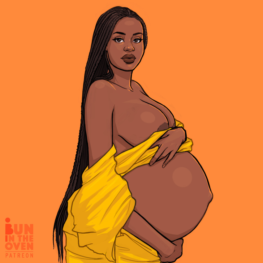 1girls areolae belly big_belly big_breasts breasts bunintheoven dark-skinned_female dark_skin female nipples pregnant solo_female