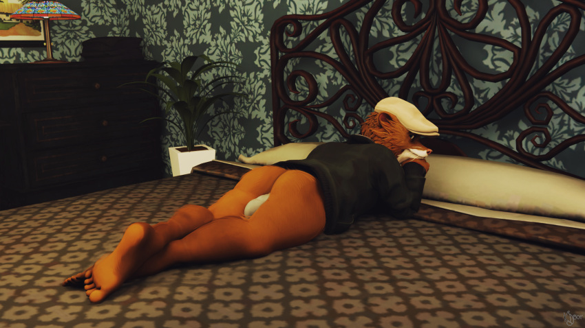 16:9 2022 3d_(artwork) 5_fingers anthro ass balls barefoot bed bedroom bedroom_eyes blacksad blacksad:_under_the_skin blender_(software) brown_body brown_fur clothed clothing digital_media_(artwork) feet fingers foot_focus fur furniture genitals hair hat headgear headwear hi_res jacket k'joor_(artist) lamp least_weasel looking_at_viewer male mammal mustela mustelid musteline narrowed_eyes nude pink_nose plant presenting rear_view seductive signature simple_background smile solo toes topwear true_musteline video_games watermark weekly white_body white_fur widescreen