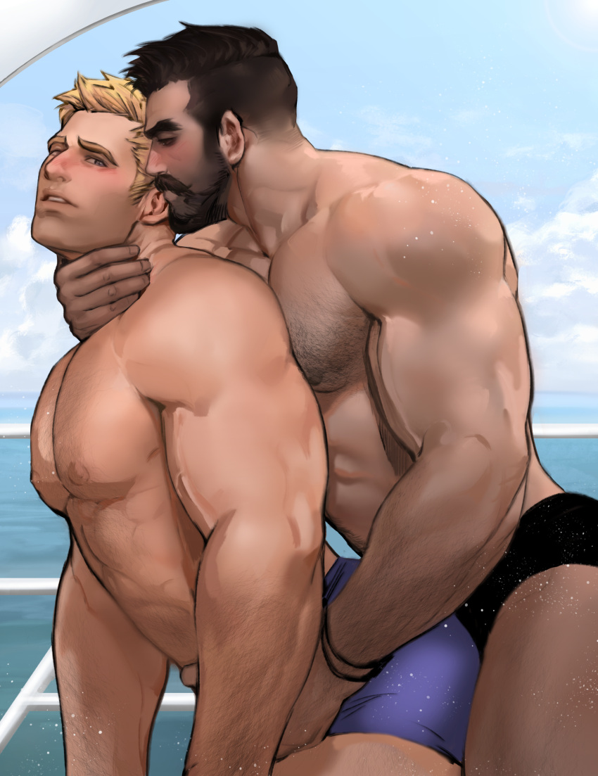 balls bara blizzard_entertainment dopq gabriel_reyes gay hand_around_neck male male_only muscles muscular overwatch penis reaper soldier_76 yy6242