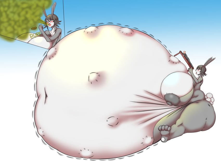 abdominal_bulge anthro belly big_belly big_breasts breasts burp burping dragonicxs female female_focus huge_belly huge_breasts human lagomorph leporid mammal multiple_prey overweight plump rabbit rabbit_girl rumbling_stomach stomach_bulge vore