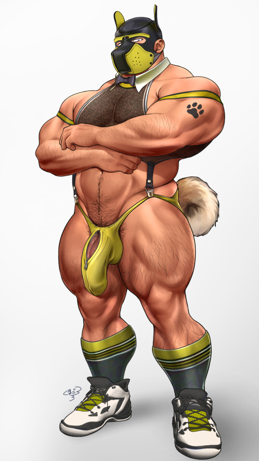 abs biceps bodybuilder dog_costume dog_mask hairy hairy_thighs kink leather leather_mask male male_focus male_only muscle muscles muscular muscular_arms muscular_ass muscular_back muscular_legs muscular_male muscular_thighs pecs tail thick_thighs