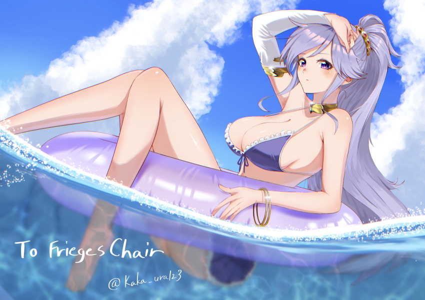 1girls absurdres alternate_costume ass barefoot bikini blue_sky bracelet breasts choker cleavage closed_mouth cloud commission day detached_sleeves female female_only fire_emblem fire_emblem:_genealogy_of_the_holy_war hair_ornament higher_resolution_duplicate highres ishtar_(fire_emblem) jewelry large_breasts legs long_hair looking_at_viewer nintendo non-web_source ocean outdoors partially_submerged partially_underwater_shot ponytail purple_bikini purple_eyes purple_hair purple_swimsuit shooot108 single_detached_sleeve sky solo swimsuit underwater watermark yellow_choker