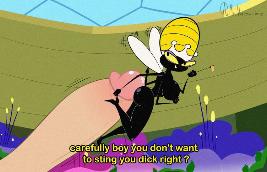 2022 4_arms absurd_res anthro arthropod ass bee black_body bodily_fluids breasts detailed_background dialogue disembodied_penis duo english_text erection female female_focus female_on_human flying genital_fluids genitals hanna-barbera hi_res hot_dogging human human_on_anthro hymenopteran insects interspecies larger_human larger_male macro male male/female male_human/female_anthro male_on_anthro mammal micro micro_on_macro mr_valentine00 multi_arm multi_limb penis pointed_tail precum queen_bea secret_squirrel_show size_difference smaller_anthro smaller_female solo_focus text toony unseen_male_face