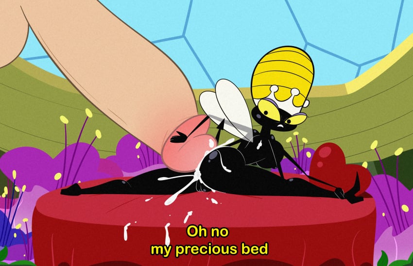 2022 4_arms absurd_res anthro arthropod ass bee black_body bodily_fluids breasts cum cum_on_butt cumshot detailed_background dialogue disembodied_penis duo ejaculation english_text erection female female_focus female_on_human flexible genital_fluids genitals hanna-barbera hi_res hot_dogging human human_on_anthro hymenopteran insects interspecies larger_human larger_male macro male male/female male_human/female_anthro male_on_anthro mammal micro micro_on_macro mr_valentine00 multi_arm multi_limb penis plump_labia pointed_tail pussy queen_bea secret_squirrel_show size_difference smaller_anthro smaller_female solo_focus splits spread_legs spreading text toony unseen_male_face unwanted_cumshot unwanted_ejaculation