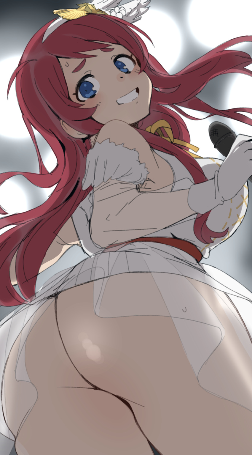 1girls ass ettone low-angle_view minamoto_sakura presenting_ass presenting_hindquarters red_hair zombie zombie_girl zombie_land_saga