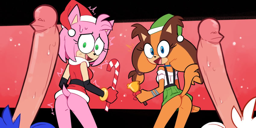 amy_rose amy_rose_(boom) badger christmas christmas_clothing colored deepthroat eyes eyes_looking_up fellatio female hedgehog miles_prower miscon multiple_penises sonic_(series) sonic_boom sonic_the_hedgehog sonic_the_hedgehog_(series) sticks_the_badger sticks_the_jungle_badger tails