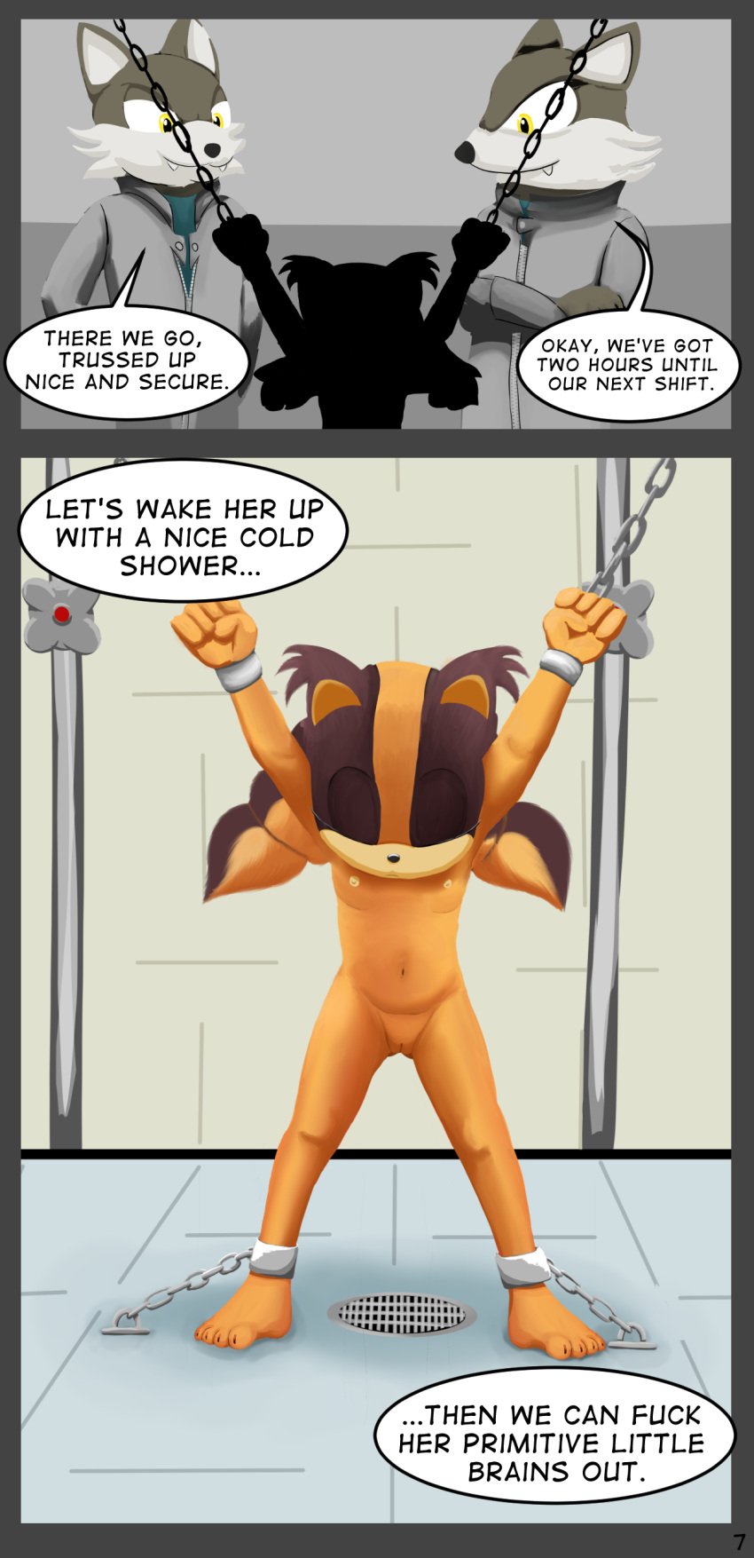 absurd_res anthro badger comic cub female flat_chested fur genitals hi_res lettherebecolor male mammal mustelid musteline nipples nude pussy sega sonic_(series) sonic_boom sonic_the_hedgehog_(series) sticks_the_badger young