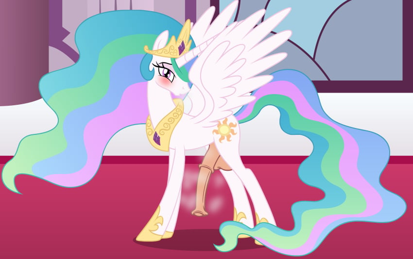 absurd_res alicorn badumsquish balls blush crown cutie_mark equid equine friendship_is_magic ftg_crossgender fti_crossgender genitals gynomorph hair hasbro hi_res horn intersex jewelry looking_at_viewer mammal medial_ring multicolored_hair musk musky_cock my_little_pony necklace penis princess_celestia_(mlp) purple_eyes rule_63 tiara wings