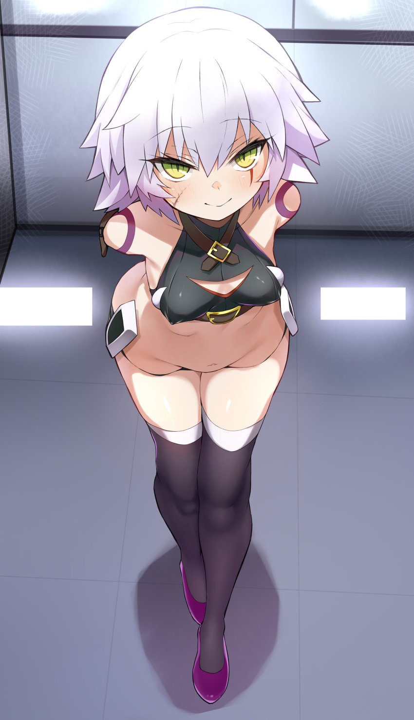 1girls almost_naked asking_for_it belly belly_bulge bent_over big_ass blush breasts bulge bulge_through_clothing covered_nipples erect_nipples fat_ass fate/apocrypha fate_(series) full_body green_eyes hand_behind_back hands_behind_back highres huge_ass jack_the_ripper_(fate/apocrypha) large_ass leaning_forward looking_at_viewer micro_thong midriff navel nipple_bulge nipple_piercing panties revealing_clothes seducing seductive seductive_eyes seductive_gaze seductive_look seductive_pose seductive_smile shimeji_nameko short_hair small_breasts solo standing stomach tattoo thick_ass thick_thighs thighhighs thighs thong white_hair wide_hips