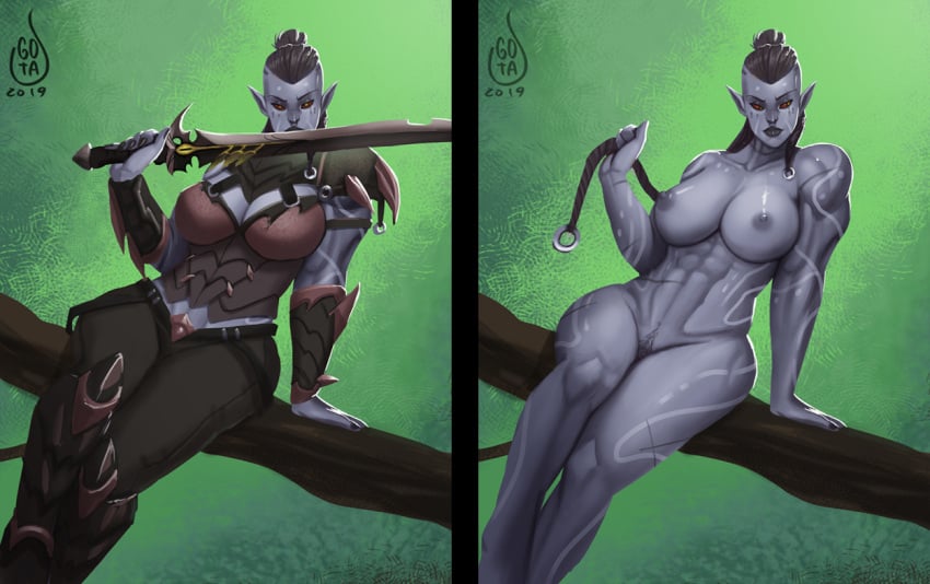 1girls abs areola big_breasts blue_skin breasts drow female female_only goliath gotalex happy_trail hips humanoid lana_a’dararr muscular_female nipples original_character perky_breasts pubic_hair red_eyes solo thick_thighs thighs wide_hips