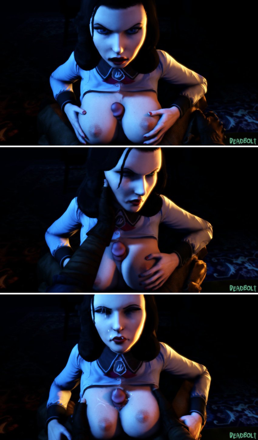 3d angry angry_face bioshock bioshock_infinite black_hair blue_eyes breasts_out burial_at_sea busty cum cum_on_face deadboltreturns dubious_consent edit elizabeth_comstock female female_focus forced_paizuri long_hair makeup male paizuri penis sex tagme titfuck unseen_male_face