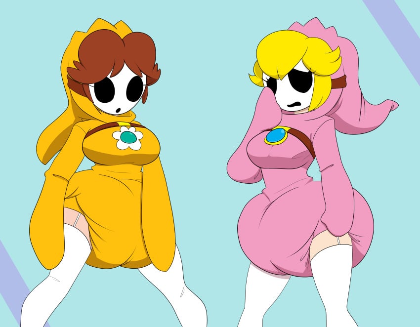 2girls diaper female mario_(series) mask princess_daisy princess_peach rinonno shy_gal shy_gal_(cosplay)