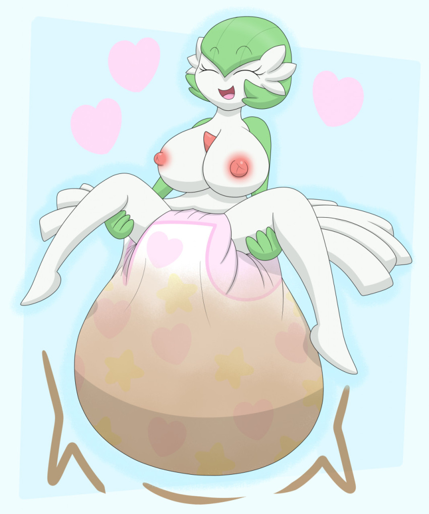 1girls big_breasts diaper female gardevoir lifting_leg messing messy_room nyxiette pokemon pokemon_(species) scat soiling