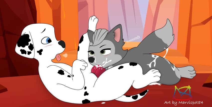 absurd_res bodily_fluids canid canine canis cum cum_in_mouth cum_inside cum_on_face dalmatian domestic_dog duo ejaculation female feral gasket_(paw_patrol) genital_fluids genitals hi_res husky male male/female mammal marshall_(paw_patrol) marvispot84 nickelodeon nordic_sled_dog paw_patrol penis rubber sex spitz tongue tongue_out