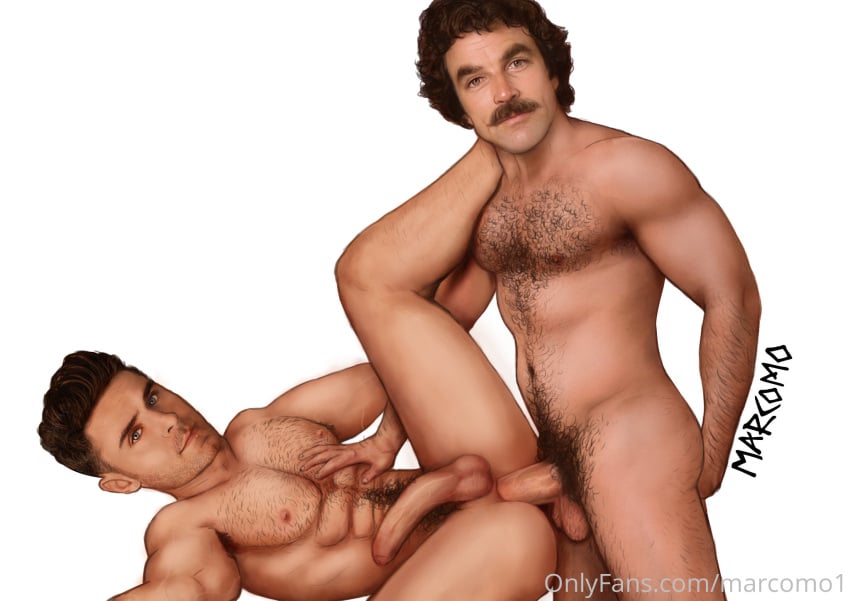 actor anal anal_sex big_cock big_penis boner celebrity erect_penis erect_while_penetrated erection gay gay_sex hairy hard_on huge_cock huge_penis looking_at_viewer male male_only marcomo muscles muscular muscular_male real_person tom_selleck uncut veiny_penis zac_efron