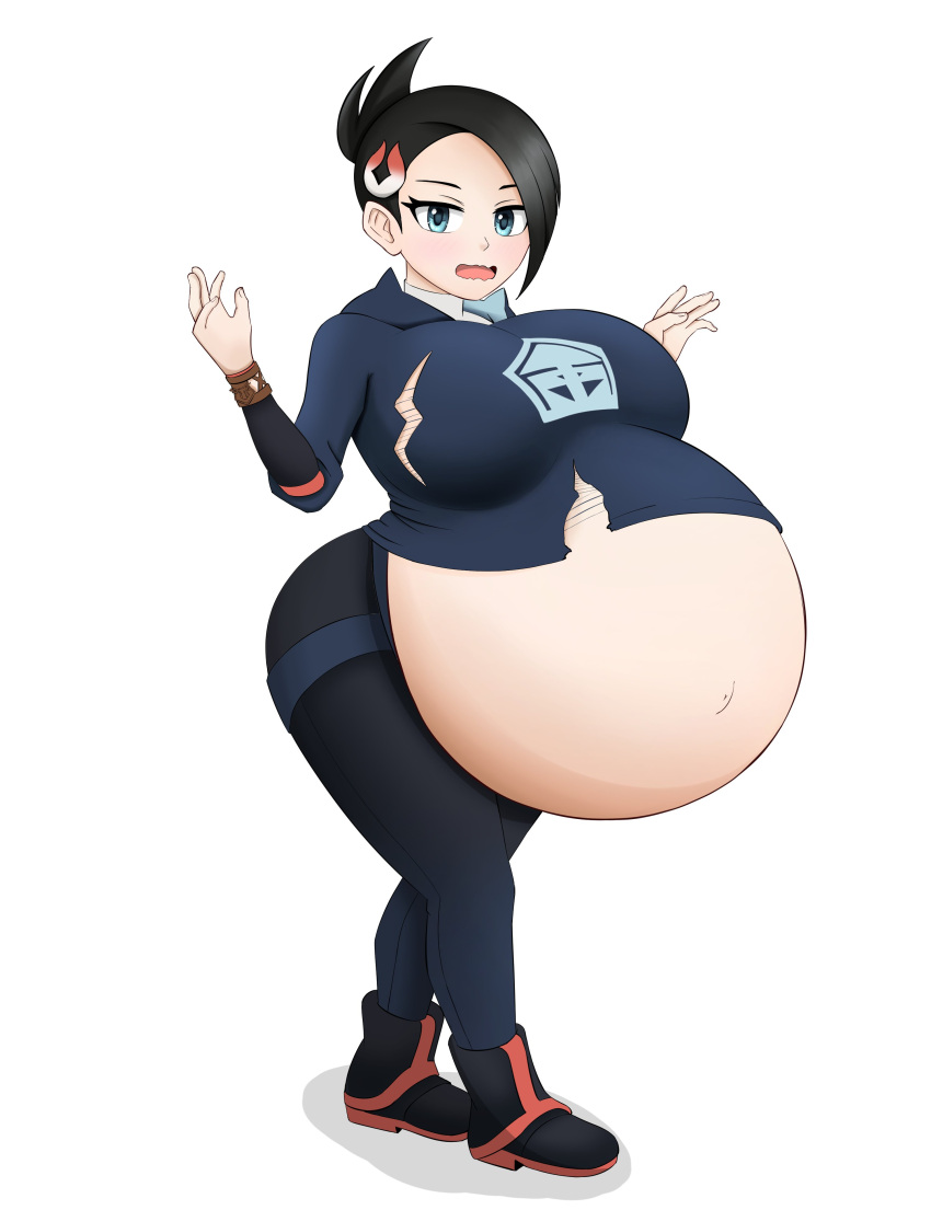 1girls belly big_belly big_breasts black_hair breasts female gigantic_breasts hyper_belly large_belly large_breasts mai_(pokemon_legends) pokemon pokemon_legends:_arceus pregnant shab-eru solo_female torn_clothes