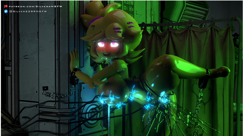 3d bodily_fluids bondage cally3d chica_(cally3d) chica_(fnaf) chiku chiku_(cryptia) clazzey cryptiacurves electricity electrostimulation fazclaire's_nightclub female_ejaculation five_nights_at_freddy's fnaf fredina's_nightclub lactating lactation pussy_juice scottgames silver2299 squirting