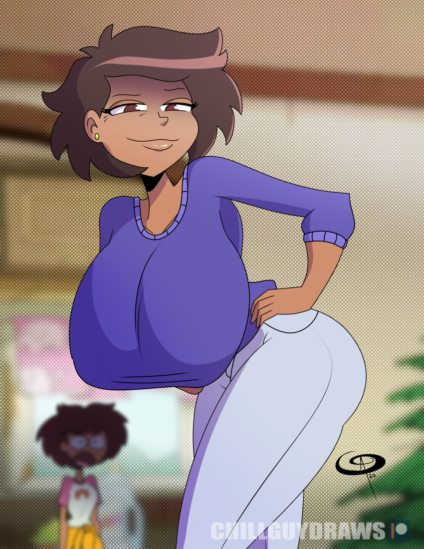 2d 2girls amphibia anne_boonchuy big_breasts clothing dark-skinned_female dark_skin female female_focus female_only frostbiteboi fully_clothed high_resolution huge_breasts medium_hair mother_and_daughter mrs._boonchuy oum_boonchuy seductive seductive_smile smile solo_female straight_hair tagme