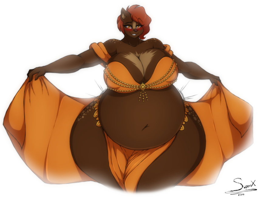 1girls 2019 4k absurd_res anthro artist_name bbw bedroom_eyes belly belly_dancer big_belly big_breasts blush bottomwear breasts brown_bear brown_body brown_fur cleavage clothed clothing digital_drawing_(artwork) digital_media_(artwork) eyelashes female female_focus female_only fur furry hair hi_res loincloth looking_at_viewer mammal multicolored_body narrowed_eyes navel nipple_bulge nipple_outline orange_eyes orange_hair overweight overweight_anthro seductive short_hair signature simple_background skimpy smile solo spots spotted_body spotted_fur superix tan_body tan_fur tan_spots teeth thick_thighs two_tone_body ulyssa_(roadkillremy) ursid ursine white_background wide_hips