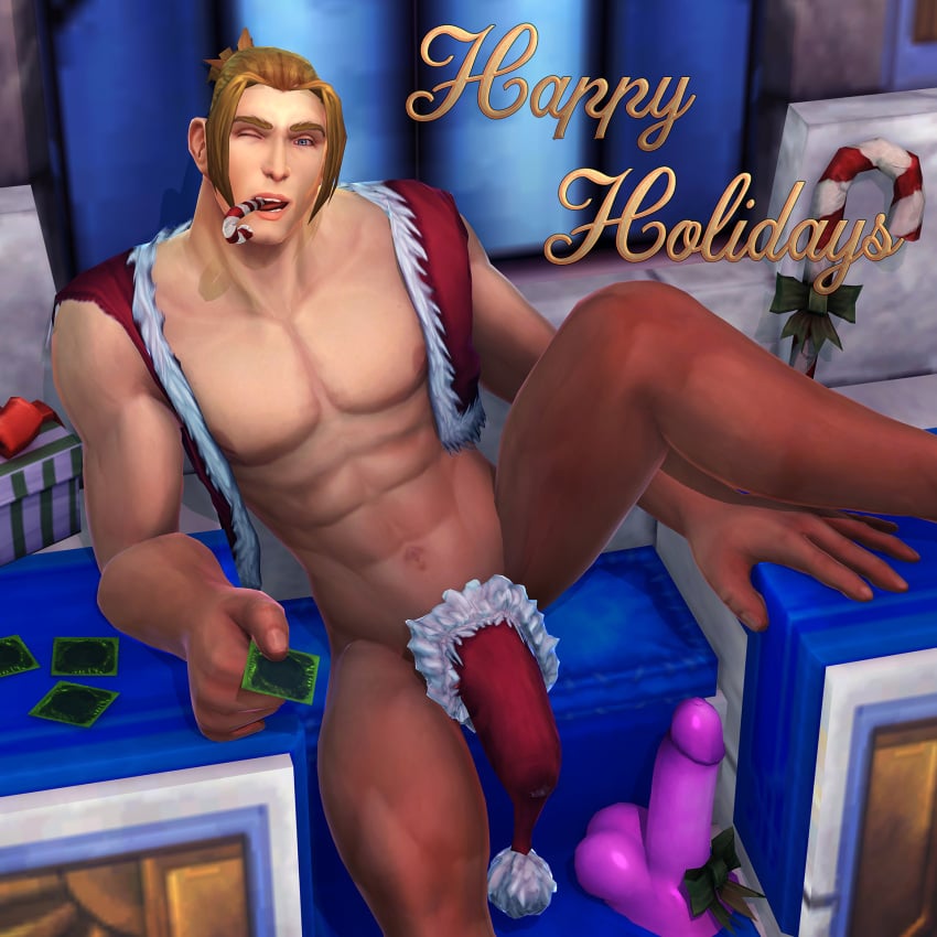 anduin_wrynn christmas_outfit cum_drip dildo human_(world_of_warcraft) male_only solo sonpih warcraft world_of_warcraft