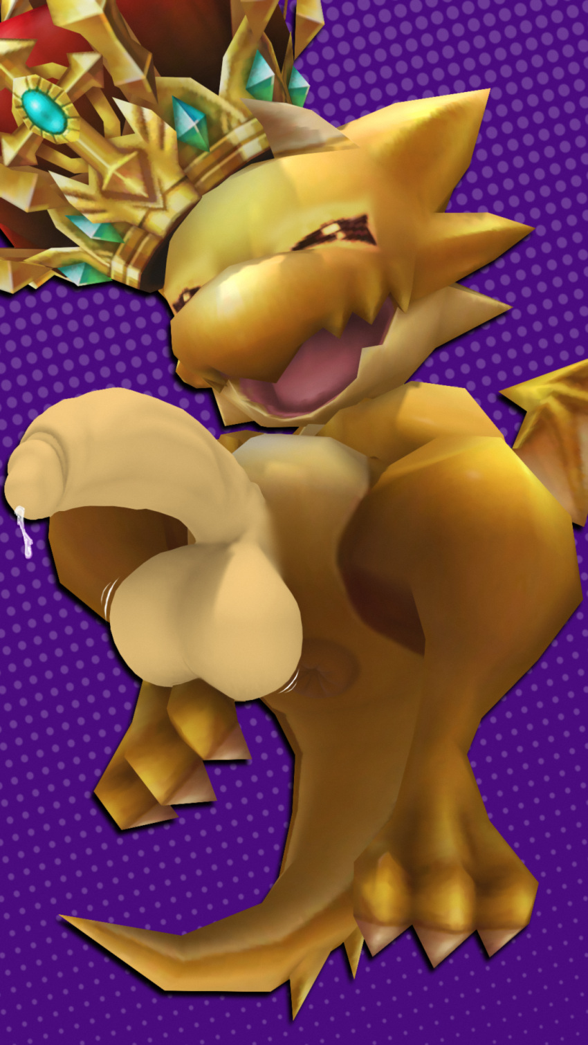 3_fingers 3_toes 3d_(artwork) anus balls big_balls big_penis bodily_fluids closed_eyes crown cygames digital_media_(artwork) dragalia_lost dragon dripping feet feral fingers genital_fluids genitals gold_body gold_fafnir hi_res male nintendo open_mouth penis precum precum_drip puffy_anus purple_background royal_cicada scales simple_background slightly_chubby solo solo_male source_filmmaker toes video_games wings