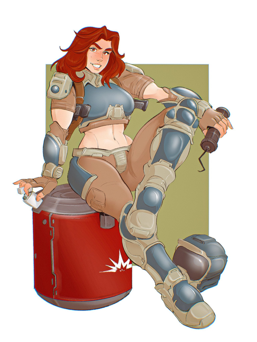 1girls abs armor armored_boots athletic athletic_female bomb boots breasts casual combat_boots crash_(quake) crazy crazy_eyes crazy_smile day_of_wrath day_of_wrath_(doom_fanfic) desert_eagle doom doom_(series) doom_eternal explosive exposed_midriff fanfiction female fit fit_female freckles grin gun handgun helmet infinitypilot insane medium_breasts midriff mischievous mischievous_look mischievous_smile muscular muscular_female quake quake_3 quake_3_arena qwickjoe red_eyes red_hair redhead sinister sitting smile smirk smug smug_expression smug_face smug_grin smug_smile soldier solo solo_female soulbreaker_(day_of_wrath) space_marine suit weapon