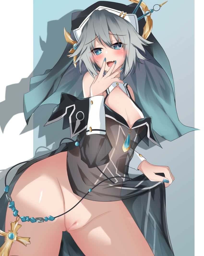 censored date_a_live grey_hair honjou_nia mosaic_censoring pussy small_breasts