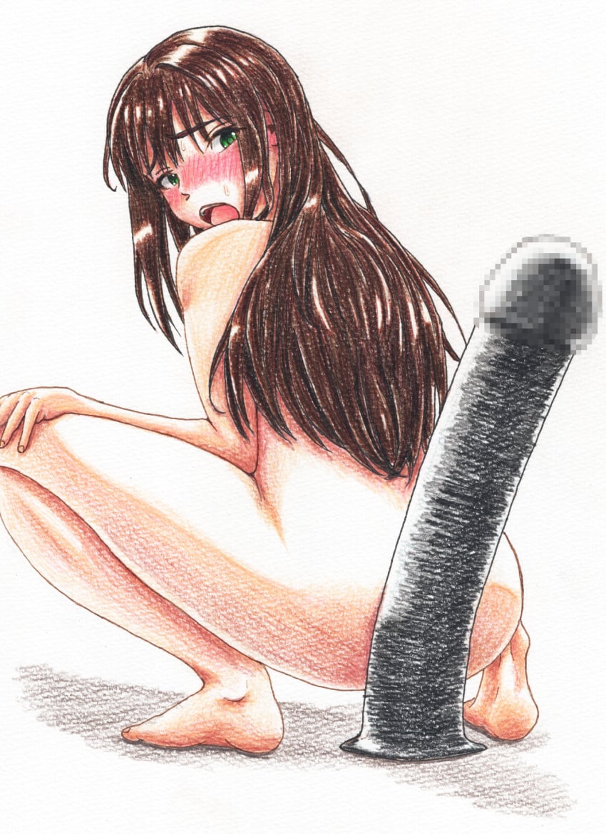 blush censored dildo_sitting from_behind hyper hyper_dildo idolmaster impossible_fit looking_back nude open_mouth shibuya_rin the_idolm@ster_cinderella_girls けんろくパーク