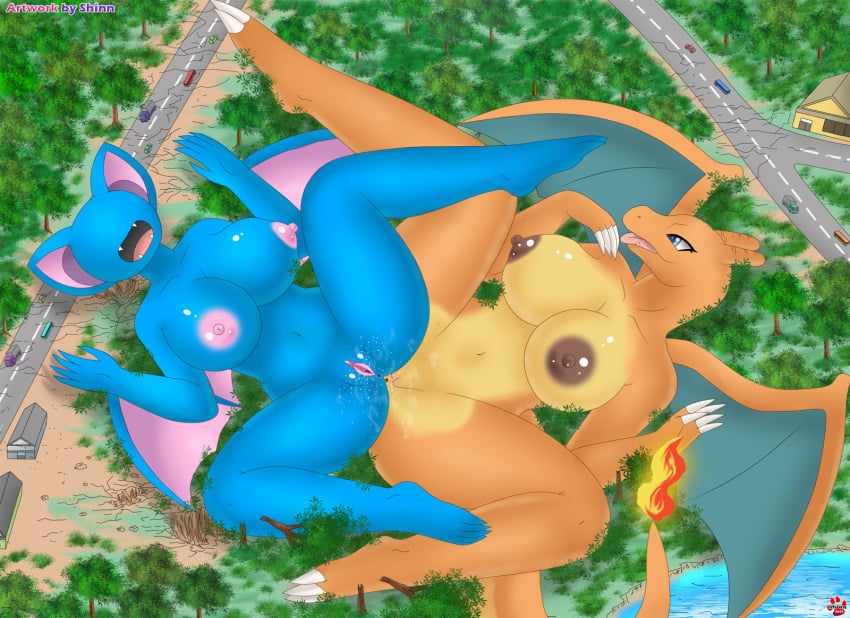 areola big_breasts blue_body breasts brown_areola brown_nipples charizard duo female female/female genitals hi_res macro nintendo nipples pink_areola pink_nipples pink_pussy pokémon_(species) pokemon pokemon_(species) pokemon_only pussy shinn video_games zubat