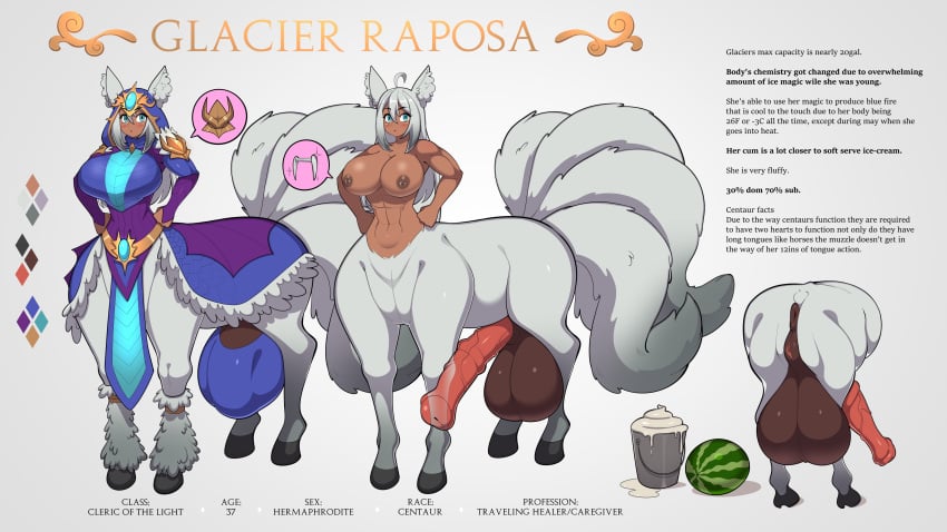 2022 adventurer animal_genitalia animal_penis anus areola backsack ball_bra balls big_balls big_breasts blue_eyes breasts centaur character_sheet cleric deztyle dnd_character donut_anus duo english_text equid equid_taur equine_penis flared_penis fluffy_ears fluffy_tail futanari genitals glacier_raposa hair herm hi_res hooves horsecock huge_cock humanoid_taur hyper_penis ice_cream intersex intersex/intersex intersex_penetrated mammal mammal_taur medial_ring multi_tail multicolored_hair muscular muscular_female nipple_piercing nipples penetration penile penis puffy_anus pussy quadruped ref_sheet reference_sheet sex tan_skin taur text toned toned_female white_fur white_hair