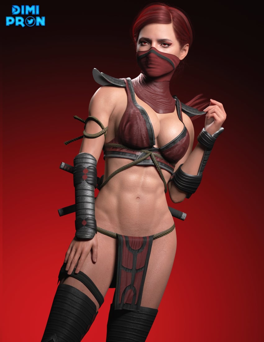 1girls 3d abs blender clothed clothing daz3d daz_studio dimipron female fit fit_female fitness light-skinned_female loincloth mask mortal_kombat mortal_kombat_(2011) mortal_kombat_11 pelvic_curtain red_eyes red_hair skarlet skarlet_(mk11) skarlet_(mk9) solo solo_female solo_focus teasing white_body