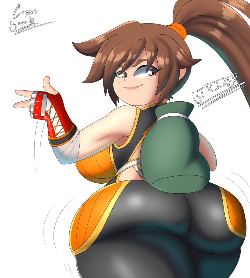 1girls ass bag big_ass big_breasts big_butt breasts brown_hair bubble_butt butt clothing cross_samax dat_ass dnf_duel dungeon_and_fighter dungeon_fighter_online fat_ass female female_only gloves huge_ass huge_butt large_ass looking_at_viewer looking_back ponytail sideboob smile solo striker_(dnf_duel) striker_(dungeon_and_fighter) thick_ass thick_thighs tight_clothing wide_hips