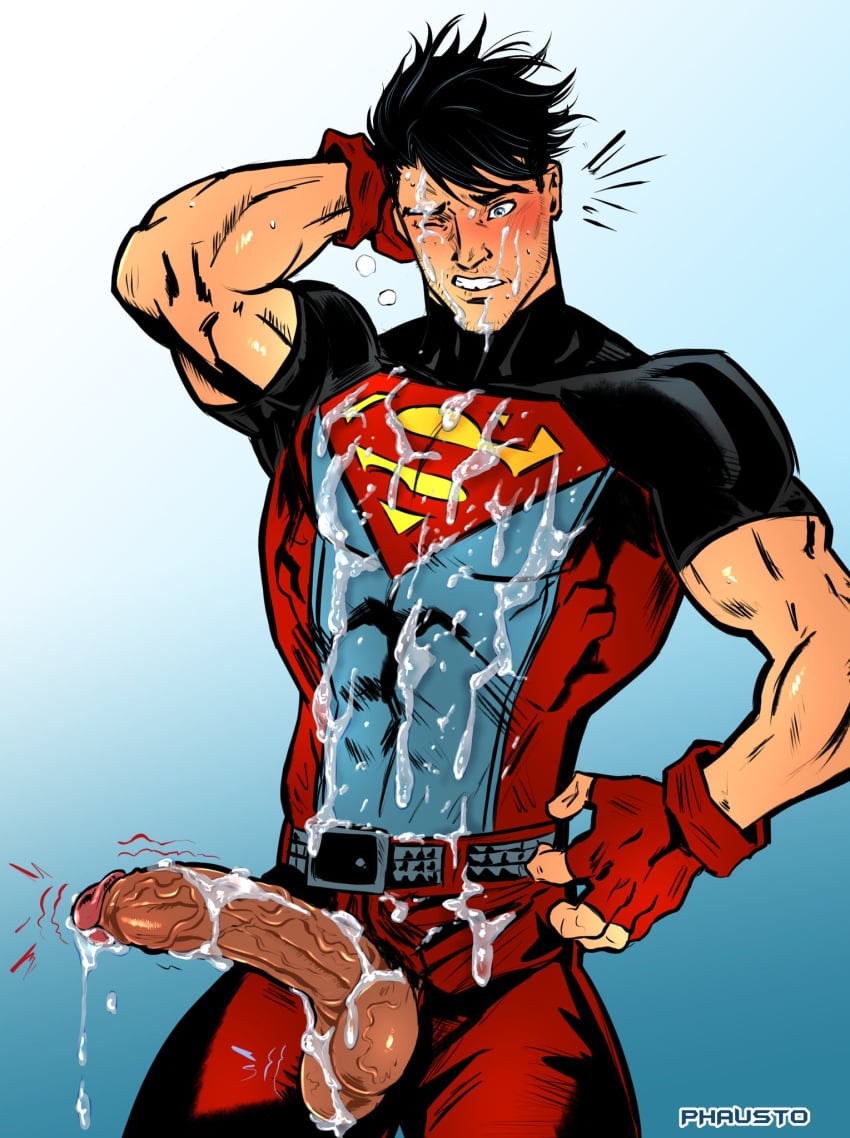 1boy 1male clothed conner_kent cum_in_body cum_in_face dc dc_comics male male_focus male_only phausto superboy superboy_(conner_kent) superman_(series) veiny_penis