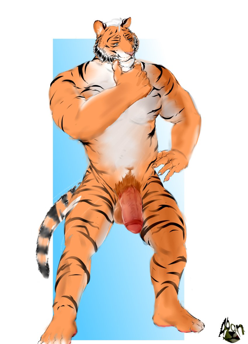 aban_wrench absurd_res felid fur genitals hi_res humanoid_genitalia male mammal muscular muscular_male nude pantherine penis solo striped_body striped_fur stripes the_inner_ear_hairs tiger vein white_body white_fur