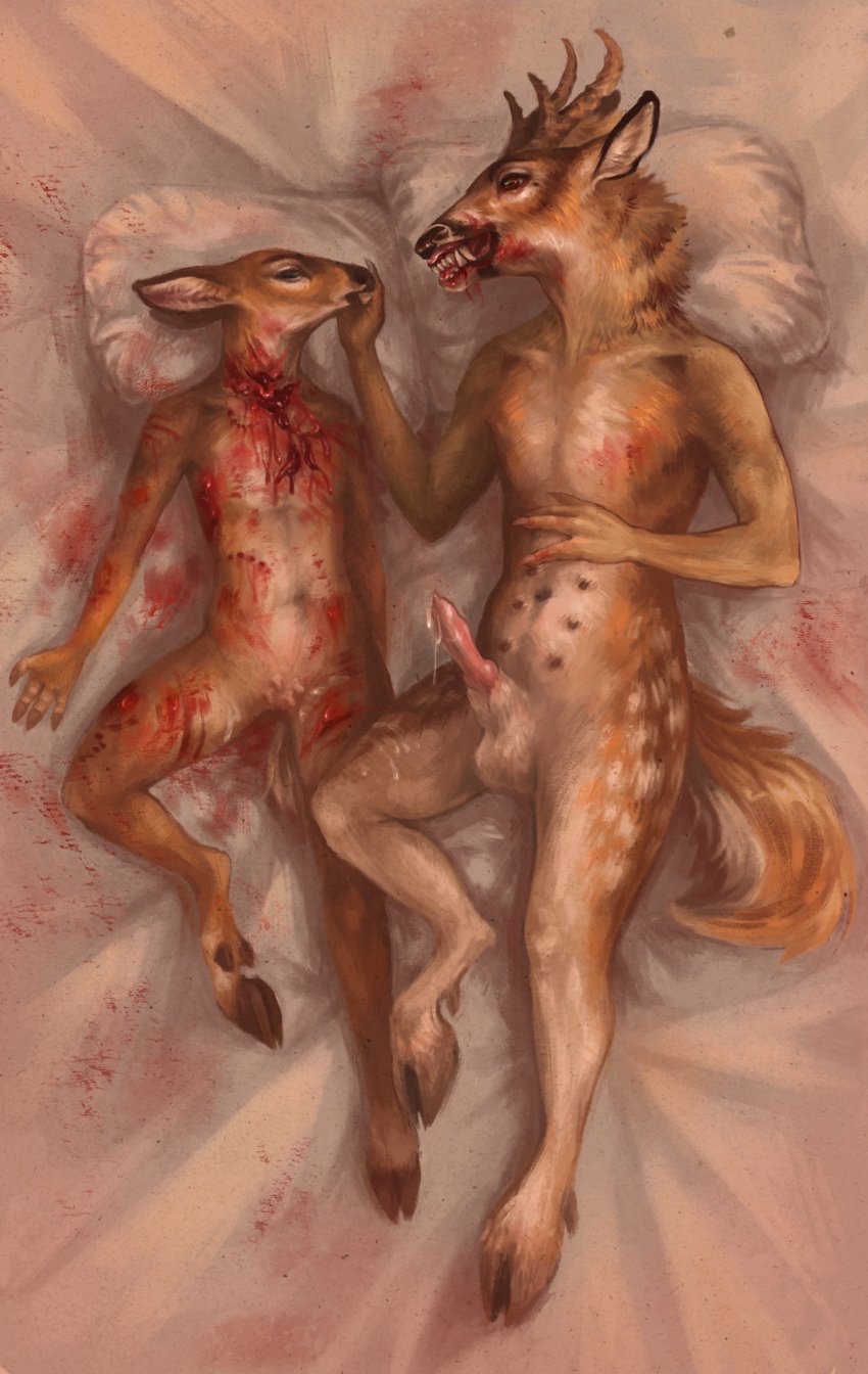 abused age_difference anthro blood bodily_fluids buck_(disambiguation) cervid duo female forced gore hi_res implied_incest male male/female mammal maziurek rape vore younger_female