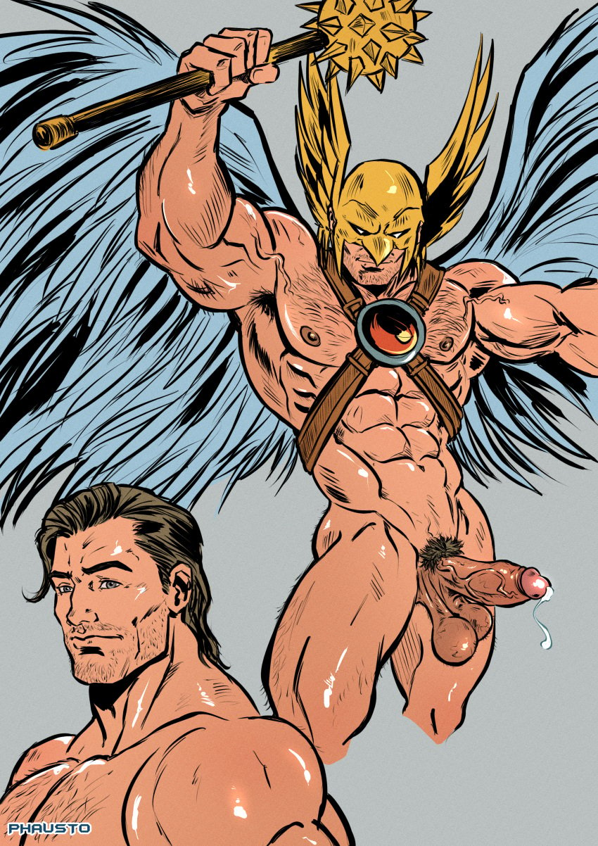 1boy 1male abs carter_hall dc dc_comics hawkman helmet mace male male_focus male_only muscle muscular_male phausto wings